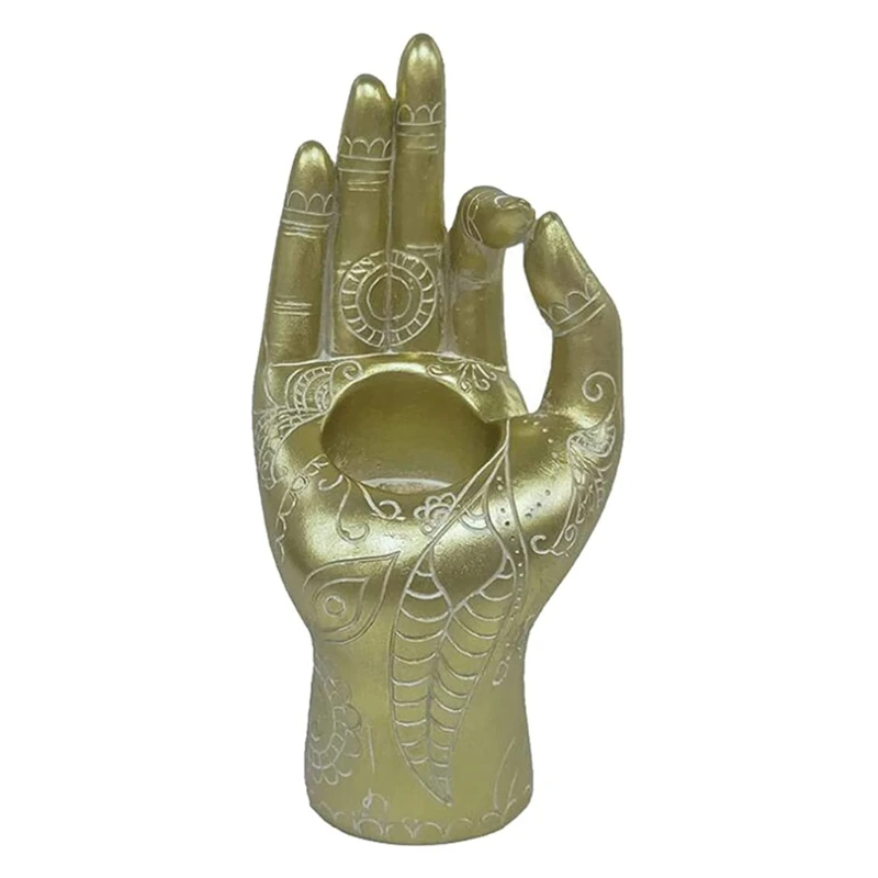 

2022 New Buddha's Hand Candle Holder Mudra Hand Tabletop Tea Light Candle Holder in Buddhist Style Zen Handformed Crafts Golden