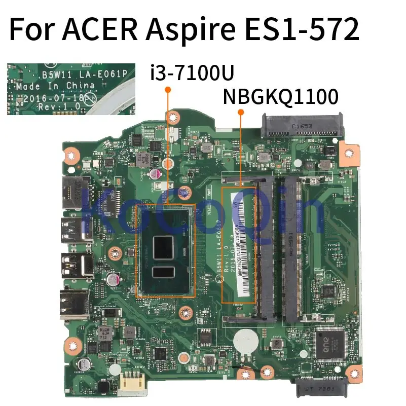 Материнская плата для ноутбука ACER Aspire ES1-572 I3-7100U NBGKQ11001 B5W11 SR2ZW DDR4