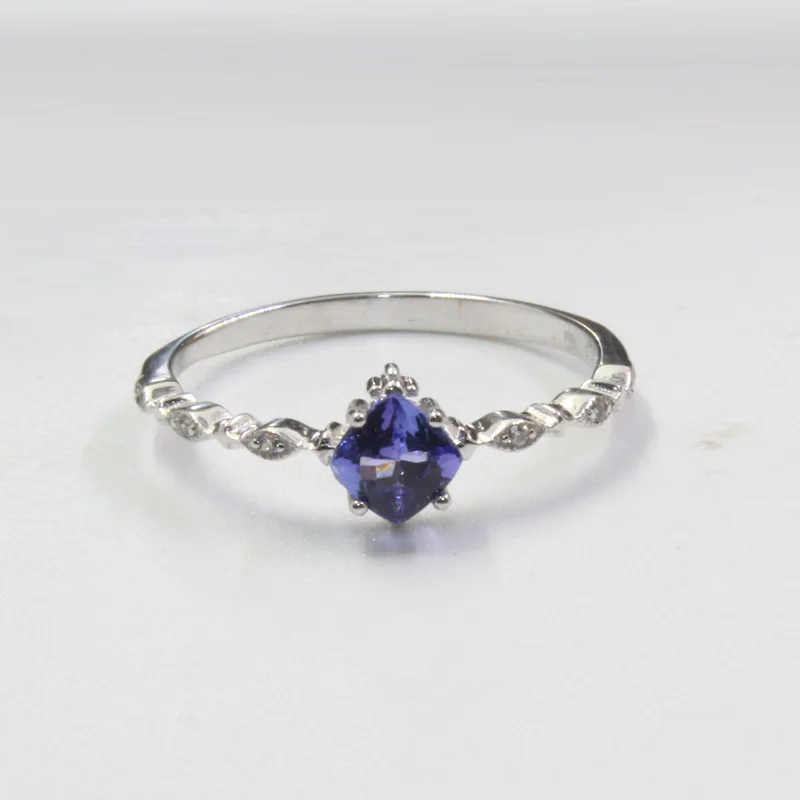 Женское серебряное кольцо с танзанитом серебро 100% пробы 4 мм|Кольца| |