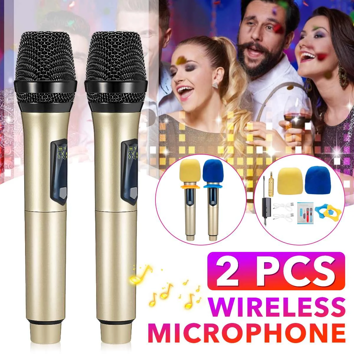 

Dual Cordless UHF Wireless Microphone Recording Karaoke Handheld Rechargeable 2000mAh Lithium Battery Receiver For Church Speech