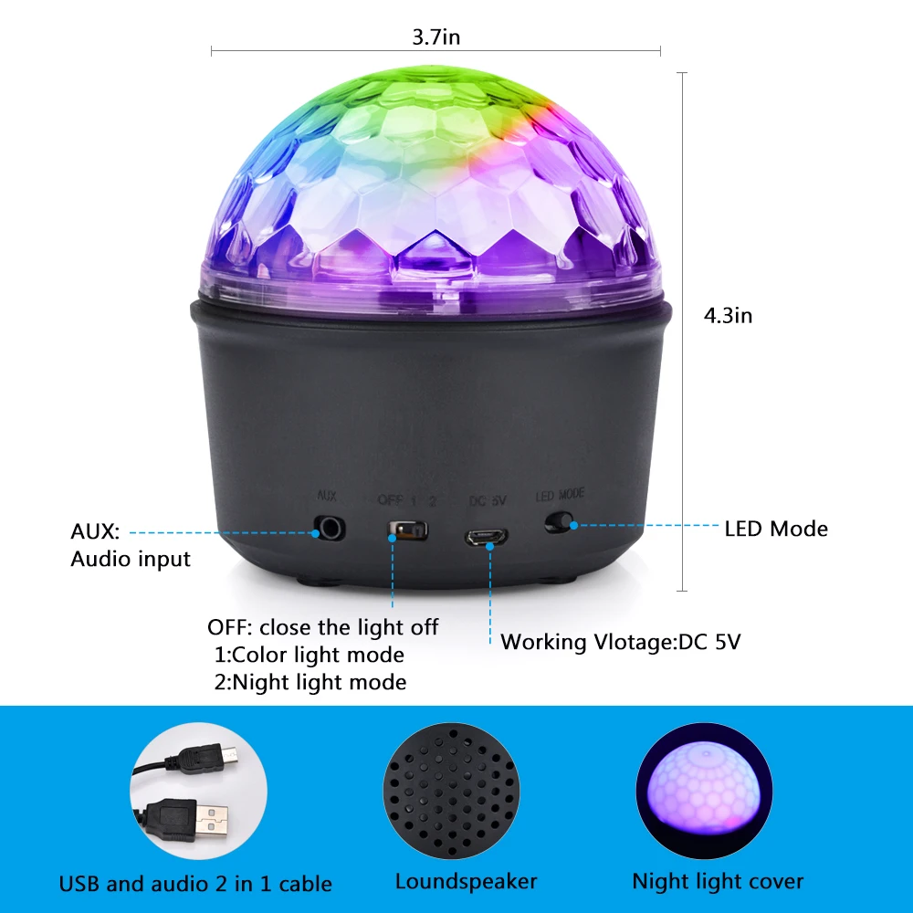 9 цветов диско шар Вечерние огни Bluetooth динамик кристалл магический светодиодный