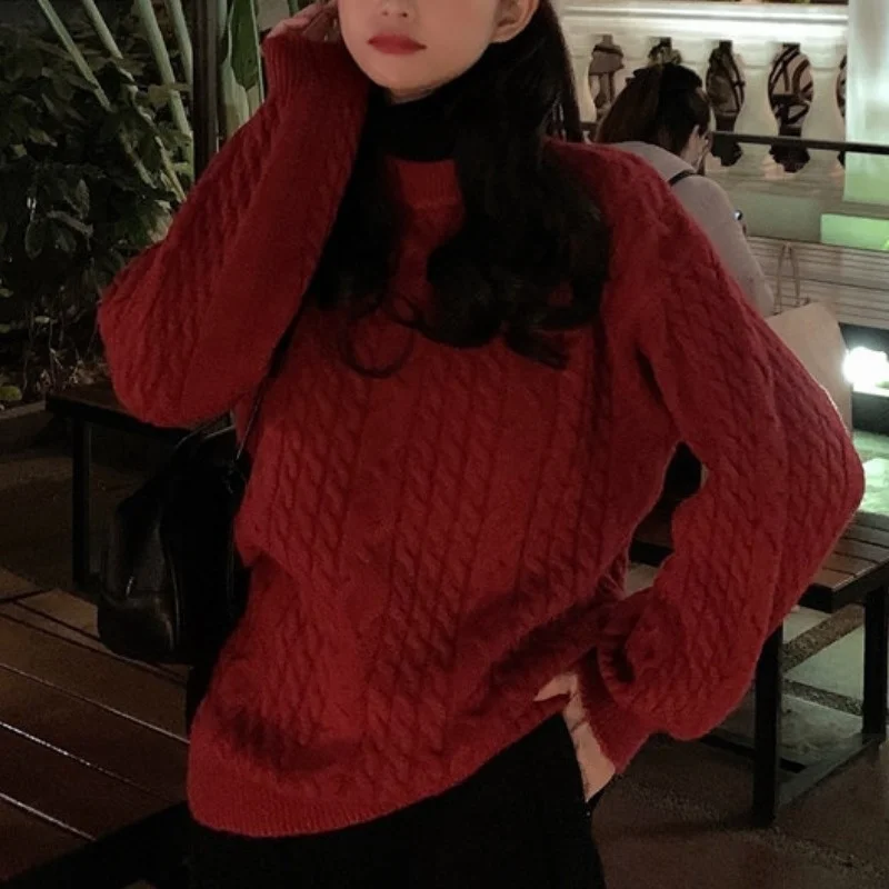 

Женский пуловер в стиле ретро, красный Нежный свитер для ленивых, верхняя одежда для осени и зимы