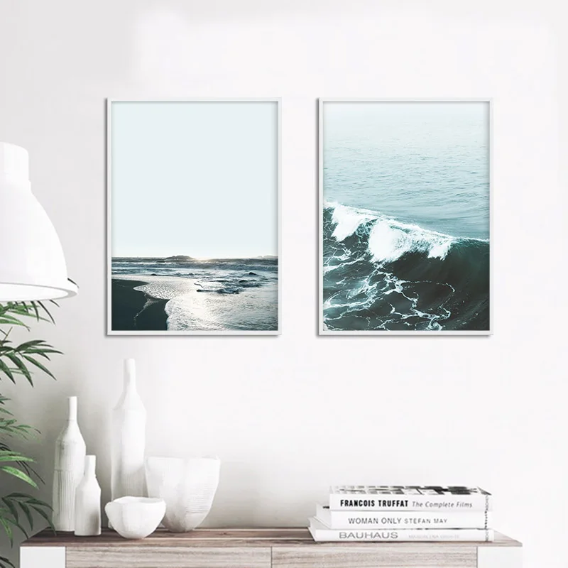 Скандинавский декор морской пляж волны Постер и печать настенное искусство