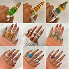 Комплект женских колец VKME в стиле бохо, ювелирное изделие из разноцветной смолы, Инь-Янь, сердце любви, регулируемое кольцо, Y2K