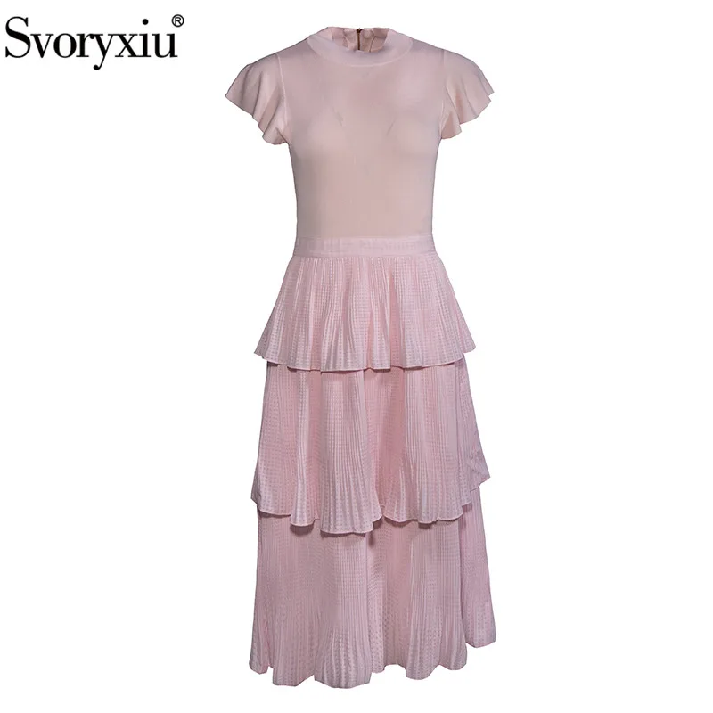 

Женское платье до щиколотки Svoryxiu, розовое облегающее длинное платье с круглым вырезом и оборками на рукавах, лето 2019