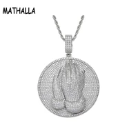 mathalla new hip hop pendant religious hand prayer necklace mens micro inlaid zircon jewelry womens fashion accessories