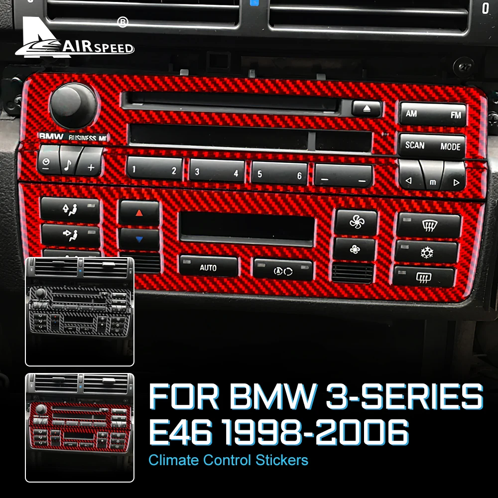 

AIRSPEED For BMW E46 3 Serise 1998-2006 Carbon Fiber Car Center Console Panel CD Button Frame Trim Cover Sticker Car Accessories