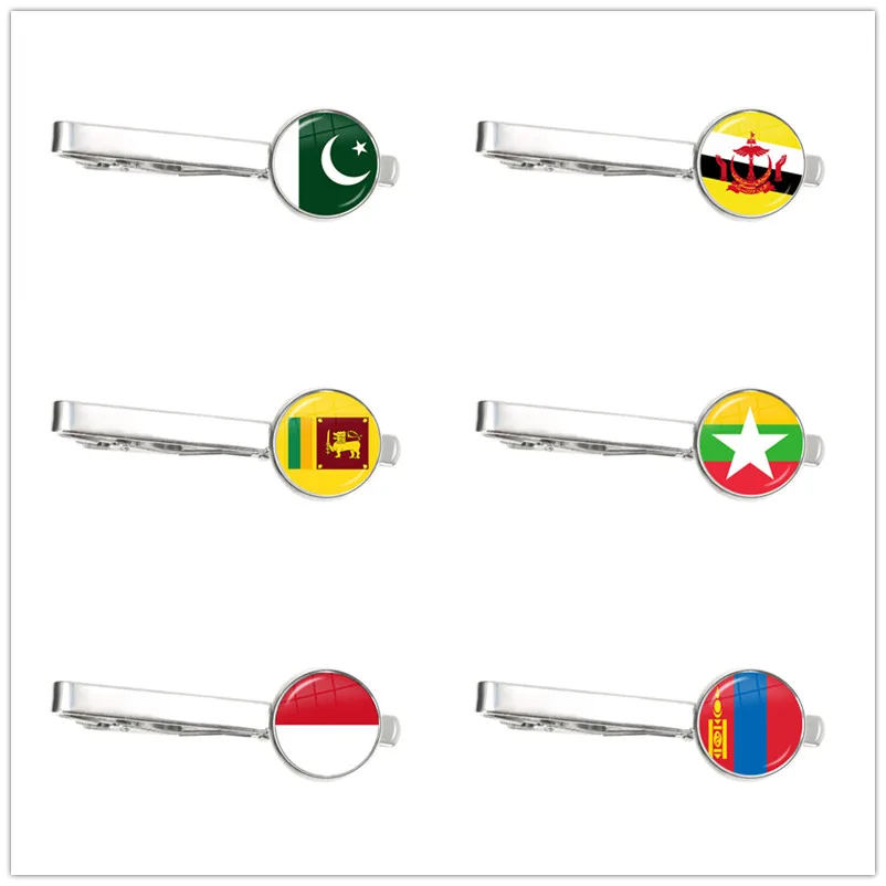 

Pakistan,Brunei,Sri Lanka,Myanmar,Indonesia,Mongolia National Flag Glass Cabochon Tie Clip Ornament for Male Gentleman Gift