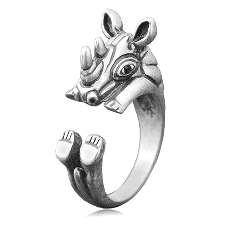 Винтаж Boho латунный сустав носорога Обёрточная Бумага кольцо с животным хиппи