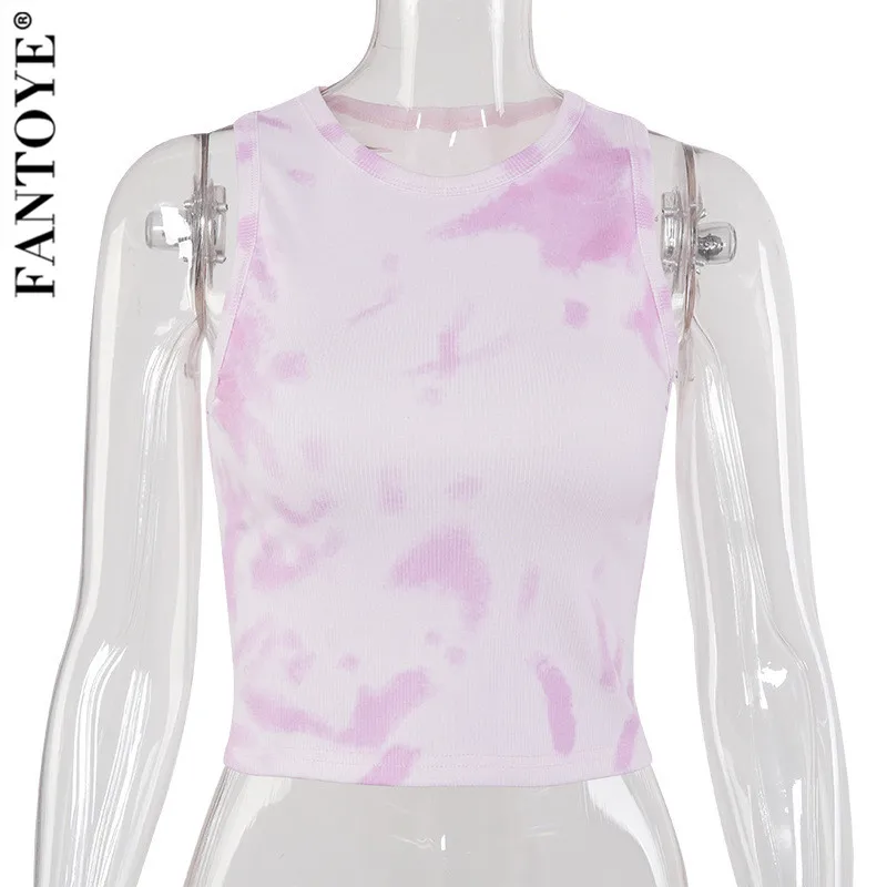 Женский короткий топ FANTOYE ребристый без рукавов с круглым вырезом для фитнеса на