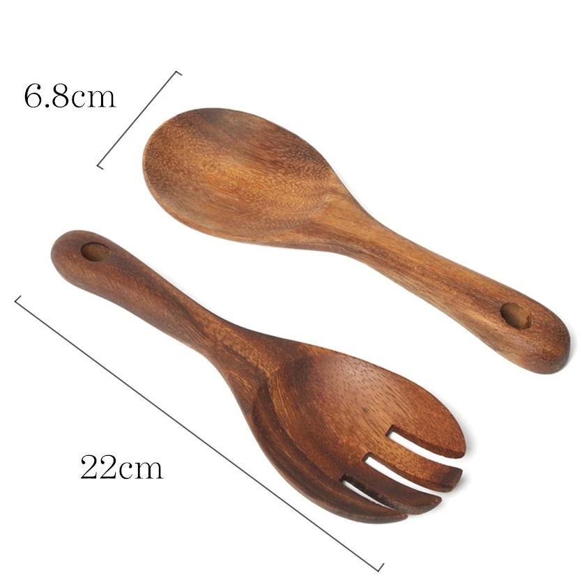 Wooden Spoon Fork Set Salad Server Serving Large Kitchen Cooking Soup Ladle Wood ForkWooden Utensils Tableware 8.6'' | Дом и сад