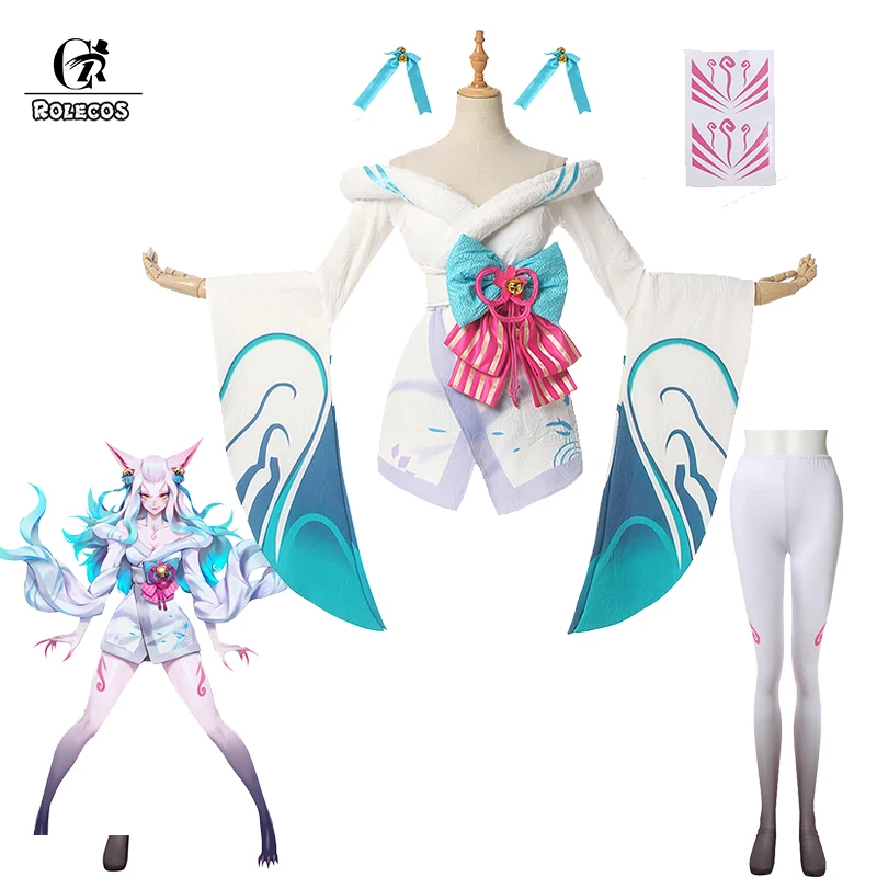 ROLECOS Игра LOL Spirit Blossom Ahri Косплей костюмы сексуальные платья белые для женщин