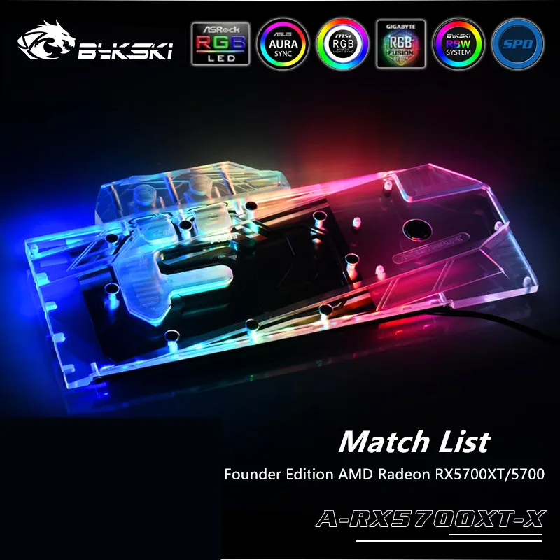 Видеокарта Bykski RX5700XT/5700 с полным покрытием графическая карта AURA SYNC A-RX5700XT-X |