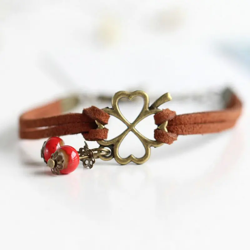 C002 бигбинг ювелирные изделия модный керамический Клевер вишня Шарм браслет