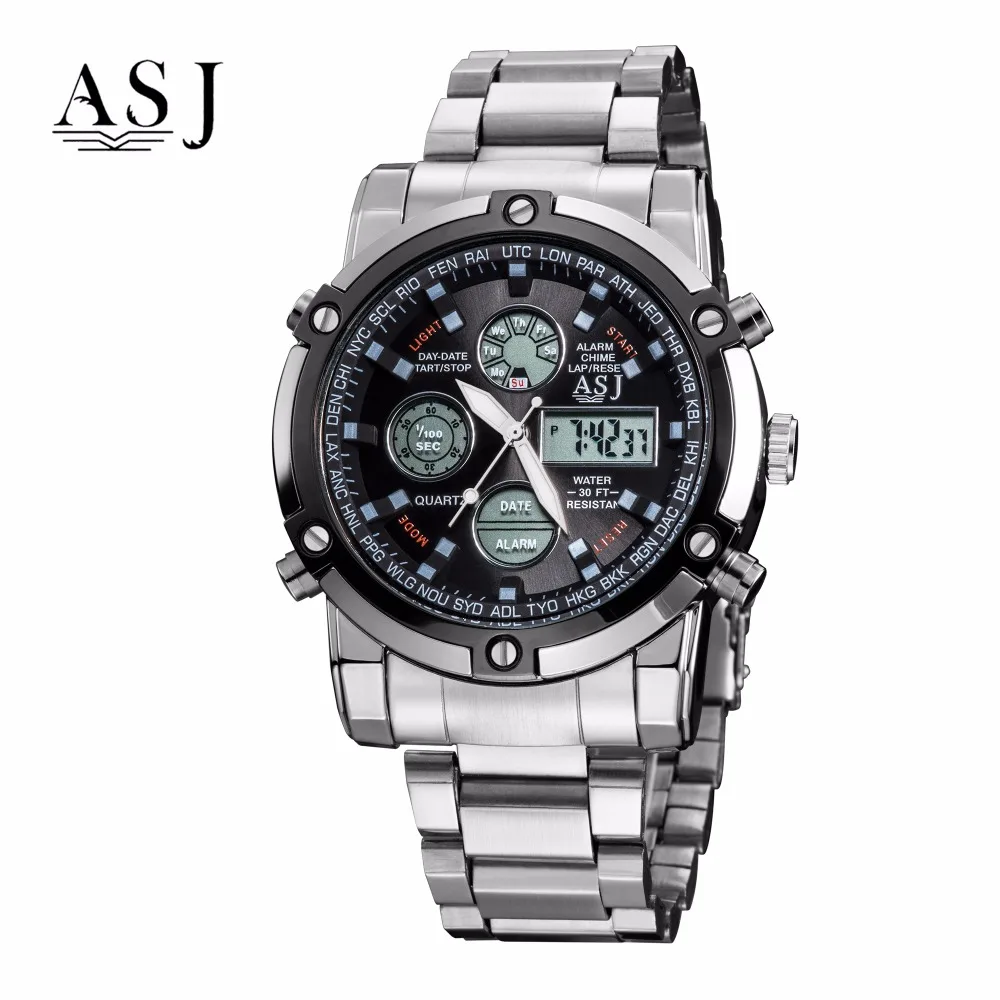 Men Sport Watches ASJ Watch 50m Waterproof Clock Army Stainless Steel Digital Male Outdoor Swim Military Relogio |