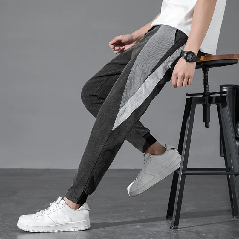 2021New Spring High Street Wear Black Drawstring Jeans Men's Loose Casual Denim Pant Full Length Trousers Hip Hop Harajuku Pants