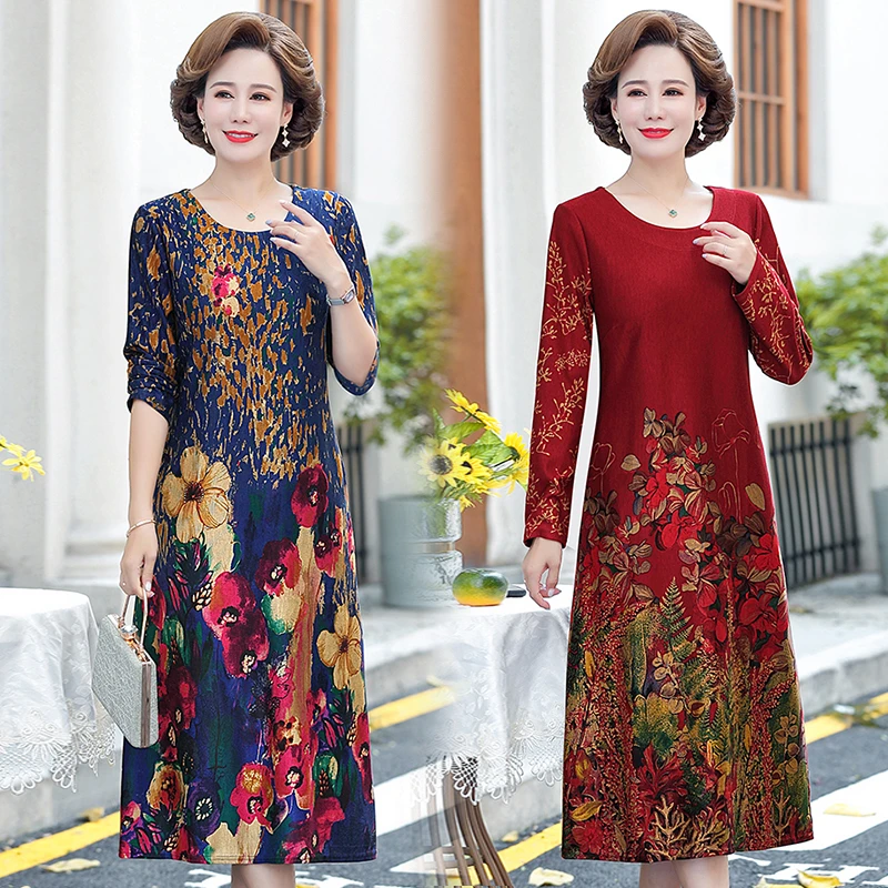 Винтажное Повседневное платье миди с цветочным принтом Осеннее элегантное