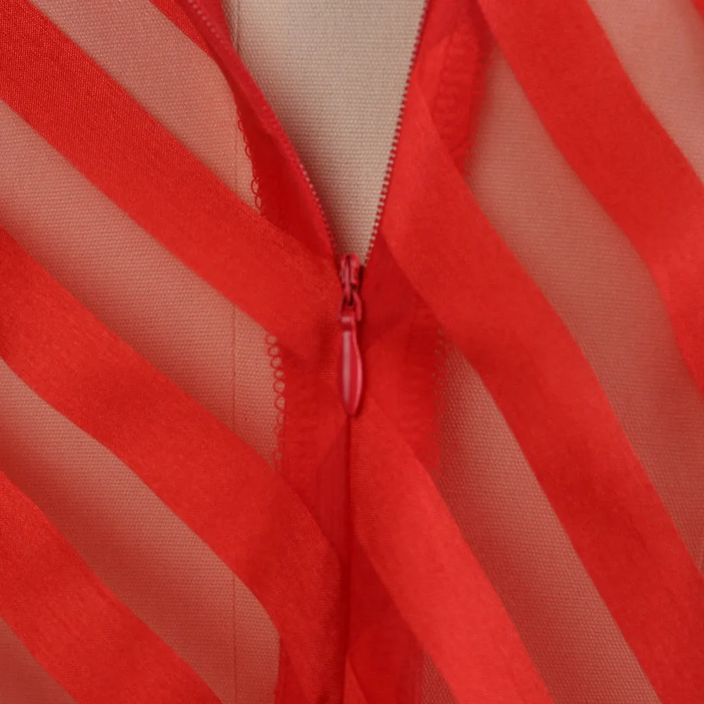 

Sexy Transparent Long Summer Dress Women Red Striped Stand Collar Oversized A-Line Casual Women's Dresses 2021 Plus Size Clothes