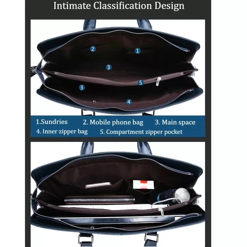 New Men's Business Laptop Bag Travel Portable Briefcase PU Leather Male Shoulder Diagonal Computer Bags Male Handbag