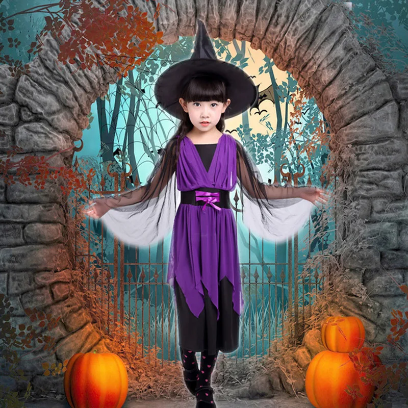 Новинка 2019 года Детский костюм на Хэллоуин ведьмы для маленьких девочек