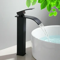 1pcs basin mixer tap stainless steel faucet modern black waterfall hot cold water 11 8 height 9 spout length tap for bathroom