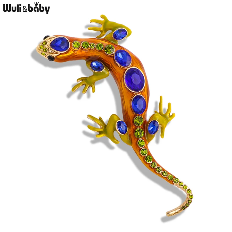 

Wuli&baby Big Lizard Brooches For Women Men 4-color Climbing Gecko Animal Party Casual Brooch Pin Gifts