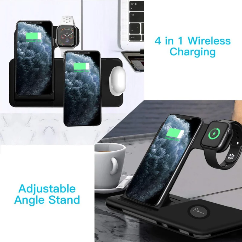 expunkn qi fast wireless charger stand 4 in 1 15w carregador sem fiocargador inalambrico foldable for iphone apple watch airpods free global shipping