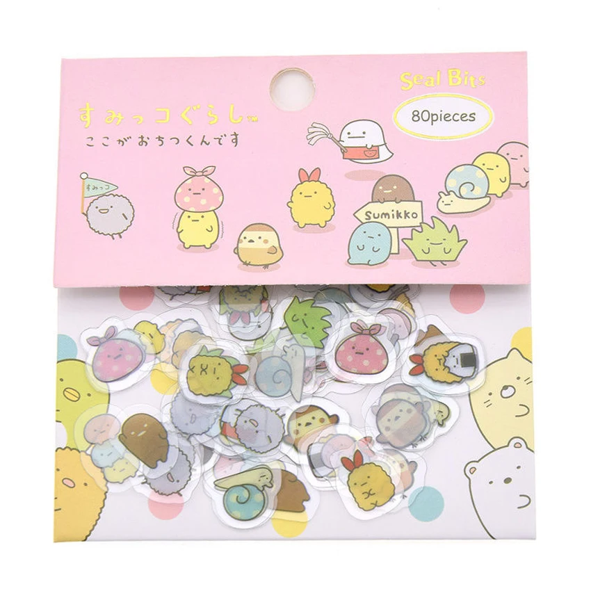 

80pcs/set Kawaii Sumikko Gurashi PVC Japanese Anime Waterproof Stickers Scrapbooking Diy Stationery Diary Sticker Luggage Supply