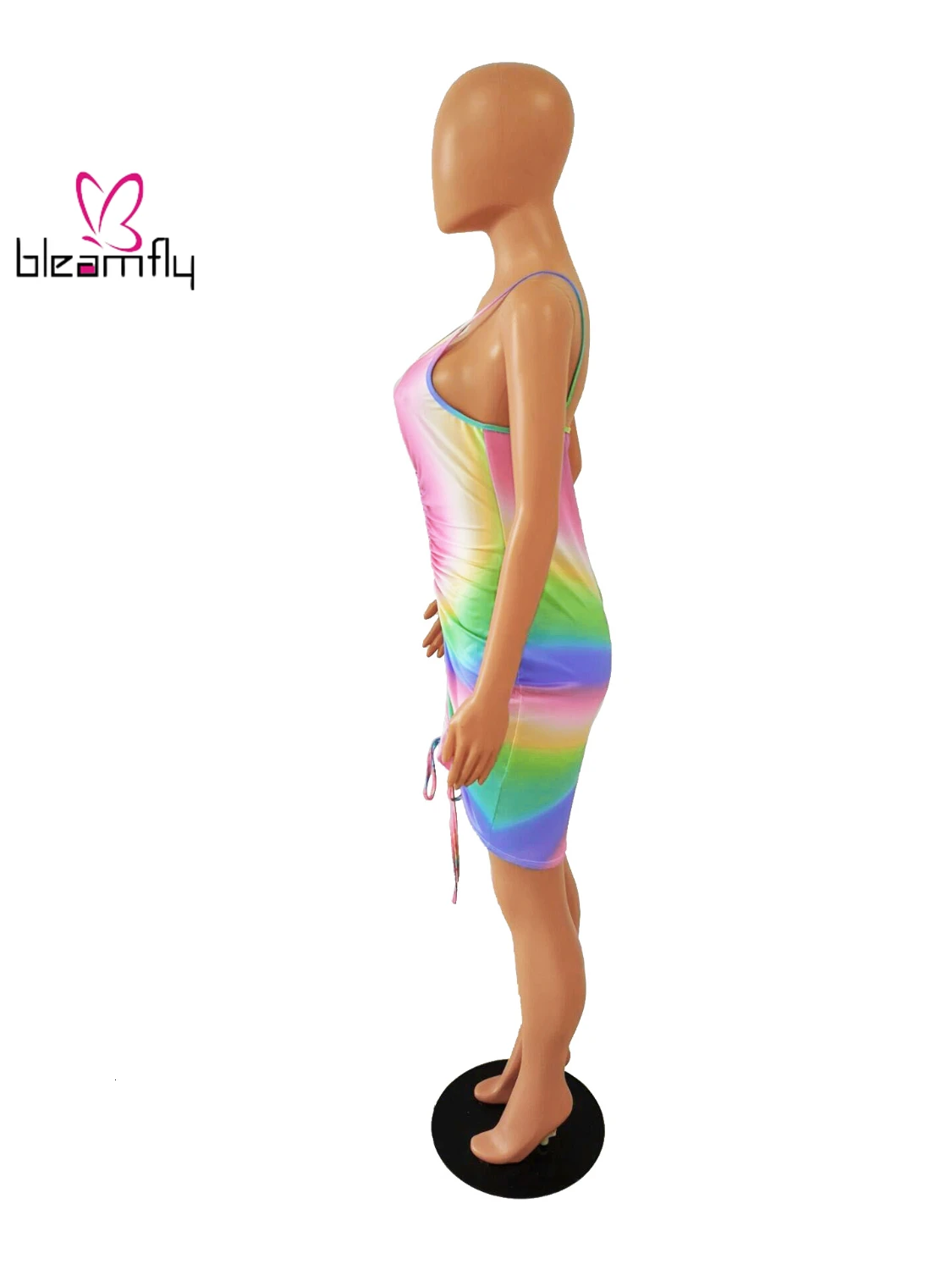 2019 женское Радужное платье на бретельках с v образным вырезом без рукавов