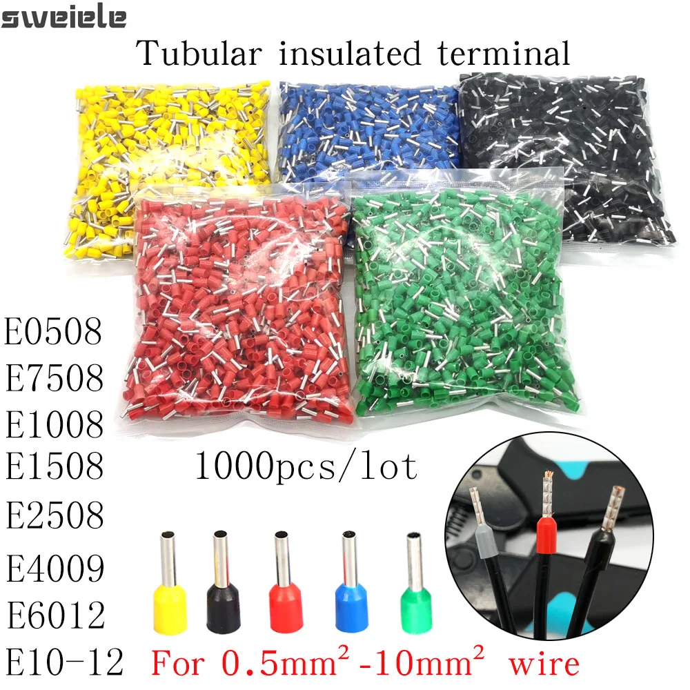 

1000Pcs VE Tube Insutated Cord End Terminals Electrical Crimp Terminal Block Connector Wiring Cable Ferrules 22AWG
