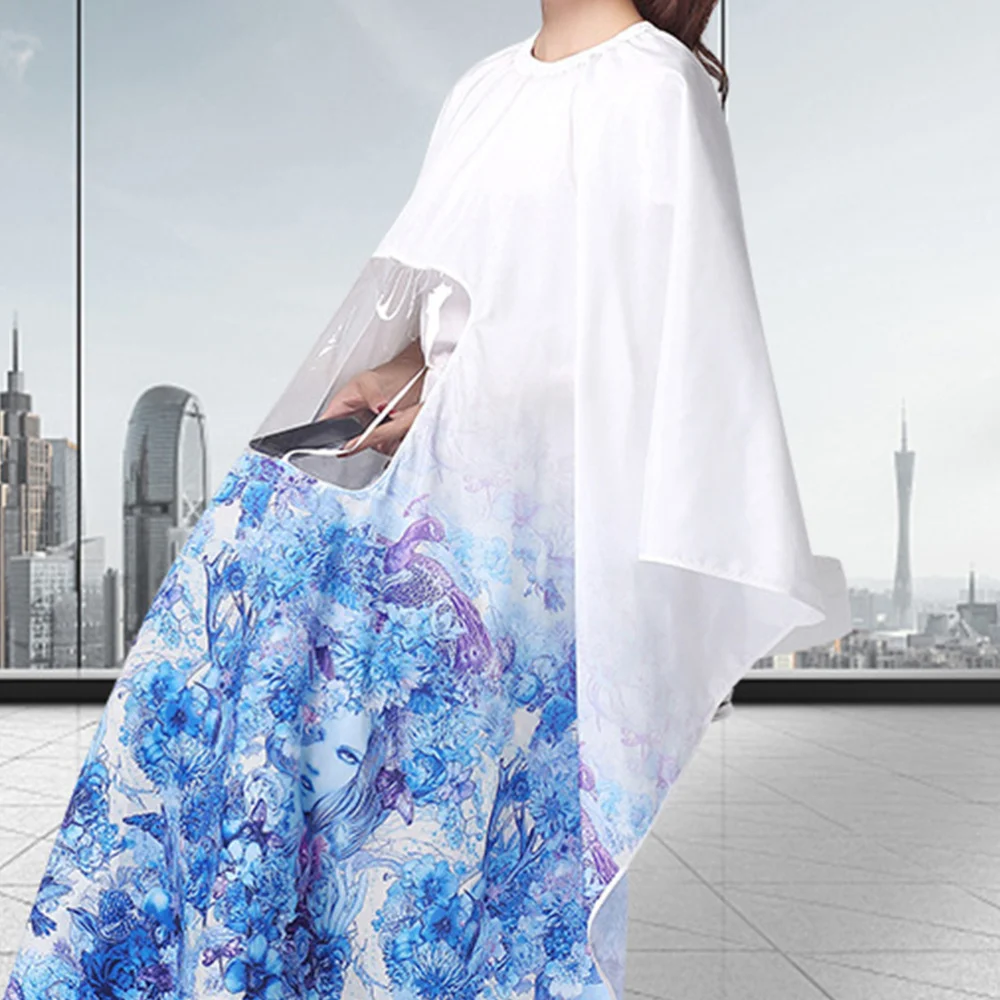 

Hairdressing Apron Adults Haircutting Wai Cloth Waterproof Cape Barber Cloak Blue and Transparent