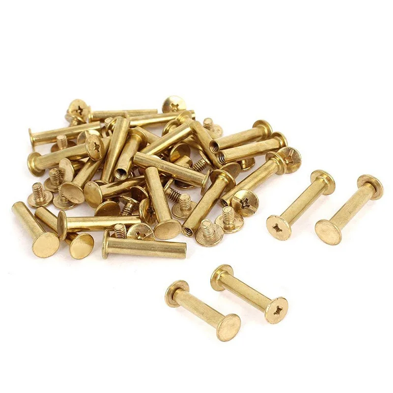 

FashionPhillips Screws, 30 Sets 5mm x 25mm Copper Plated Chicago Binding Screws Round Cross Head Stud Screw Posts Nail