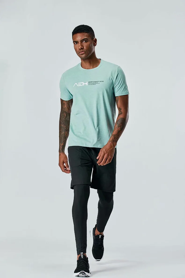 

New Men's Fake Two-piece Tight Pants Running Fitness Drawstring Sweatpants Elastic Quick-drying Trousers Man Running Sport Pants