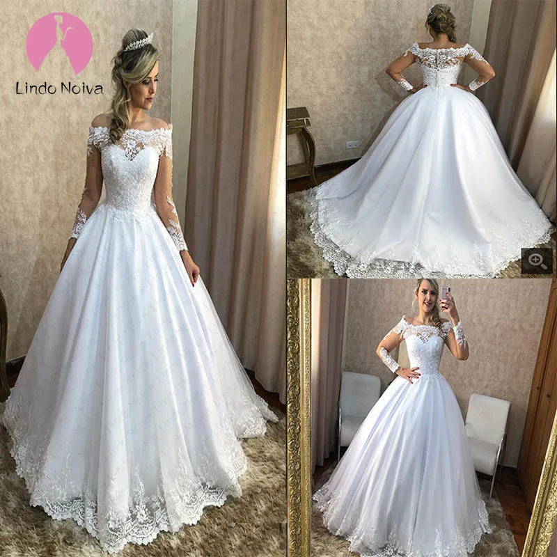 Vestido De Noiva/модное кружевное бальное платье принцессы с длинными рукавами и