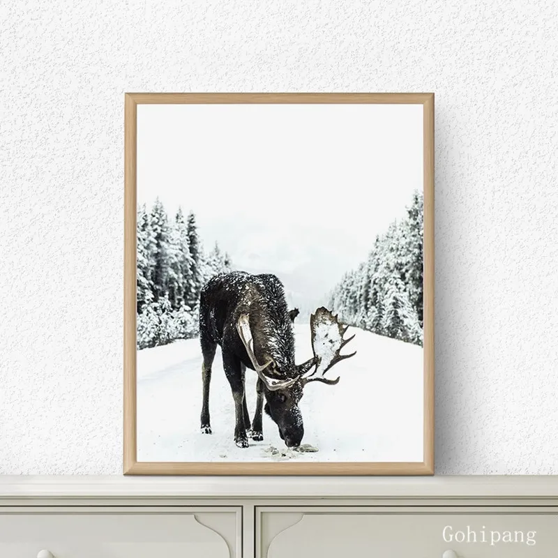 Рождественская настенная Картина на холсте с изображением зимних лесов лосят