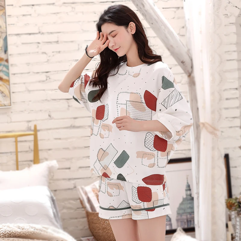 Женские пижамные комплекты размера плюс из 100% хлопка летняя одежда для сна с