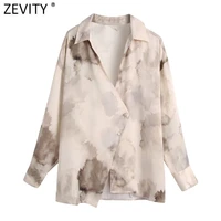 zevity 2022 women vintage ink painting print chiffon smock blouse ladies irregular buttons kimono shirts chic blusas tops ls9784
