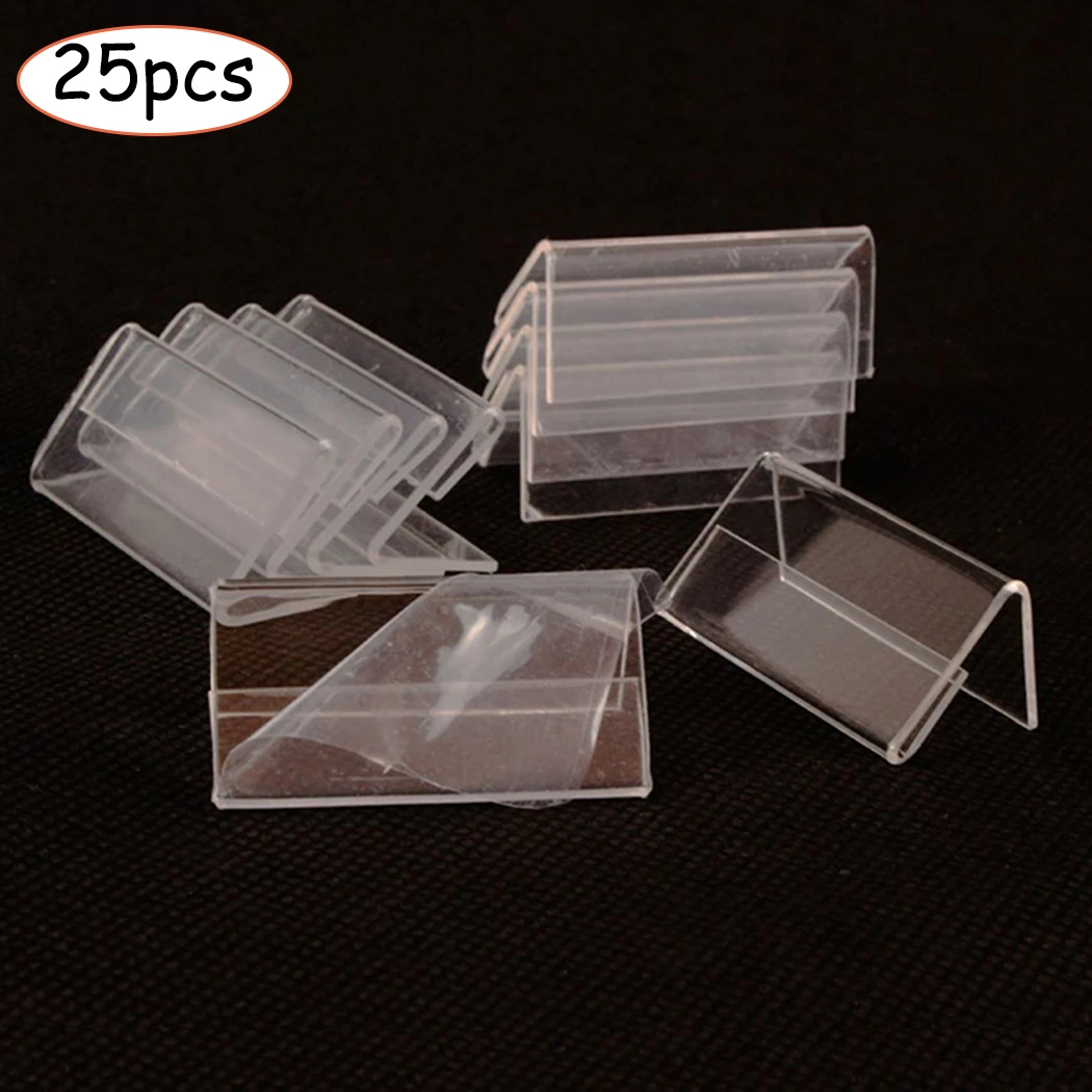Transparent Display Stand 25pcs Mini Sign Holder Price Card Tag Label Counter Top 20*40mm Hold Acrylic | Дом и сад