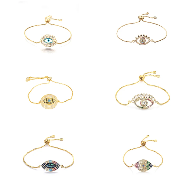 

Daihe Luxury Turkey Eyes Bracelet Women 18K Gold Plated Colorful Zircon Copper Chain Bracelet Adjustable Female Gift Jewelry New