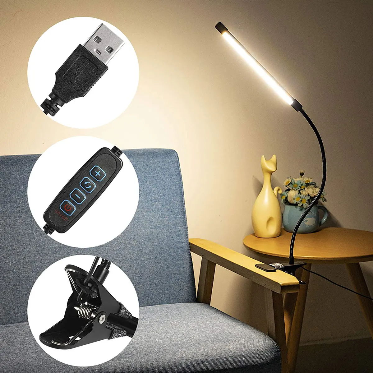 

2pcs USB Clip on Light Adjustable LED Table Lamp with 3 Color Modes Eye Protection Book Clamp Desk Lamp for Office Study Bedroom
