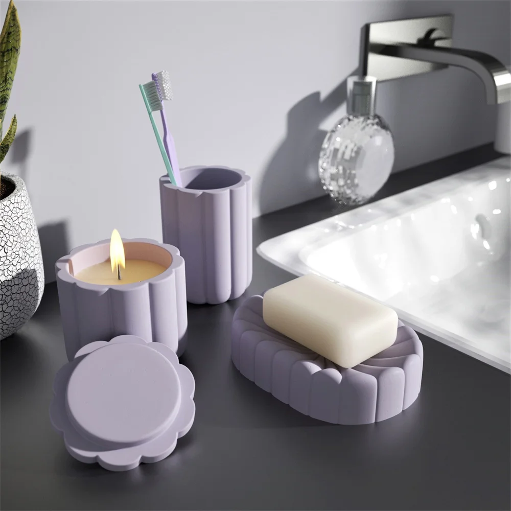 concrete silicone candle jar mold diy cement soap dish bathroom accessories set mould nordic toothbrush holder making tool free global shipping