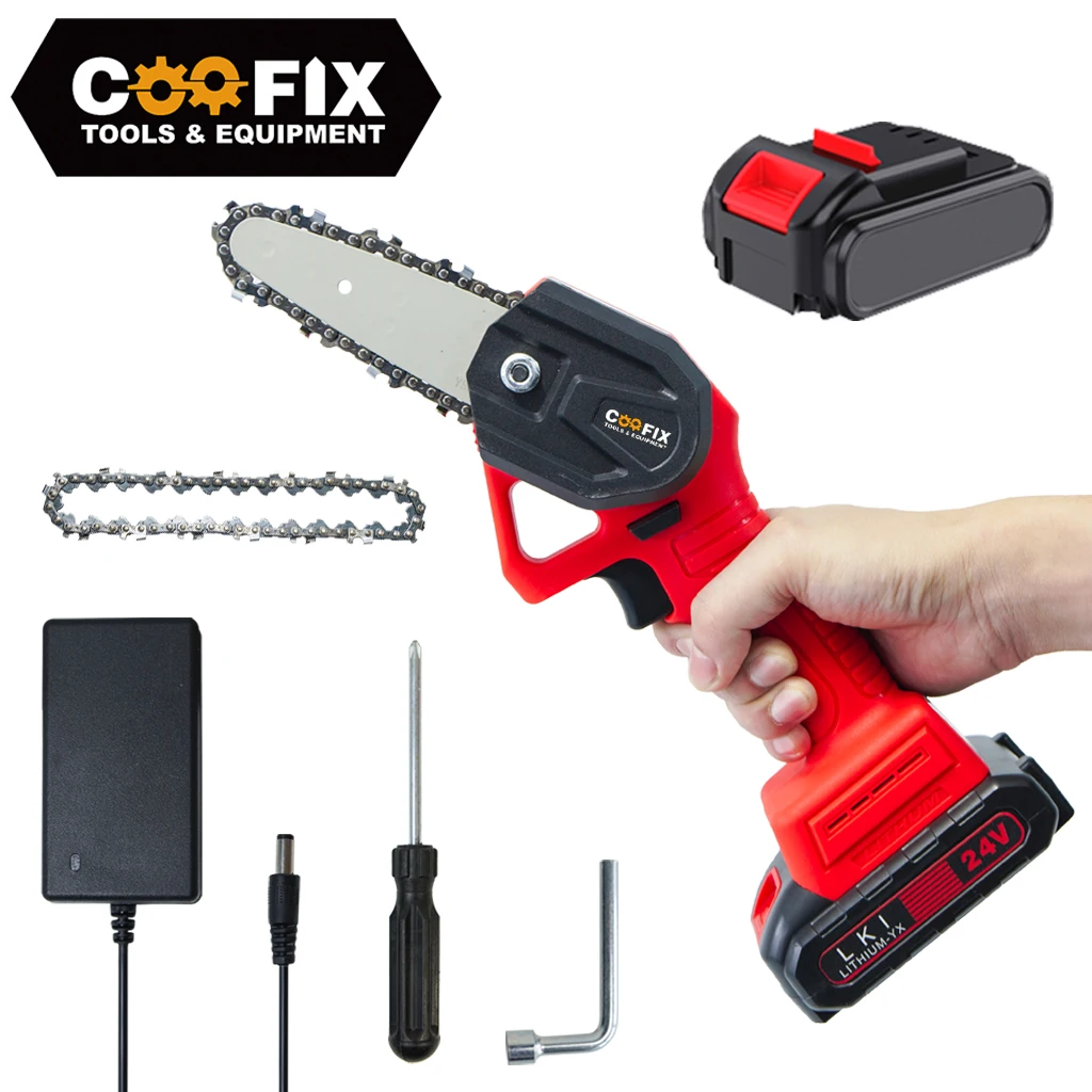 

COOFIX Mini Portable Rechargable Electric Chainsaw 24V Lithium Battery One-handed Chainsaw For Garden Pruning And Woodwoking