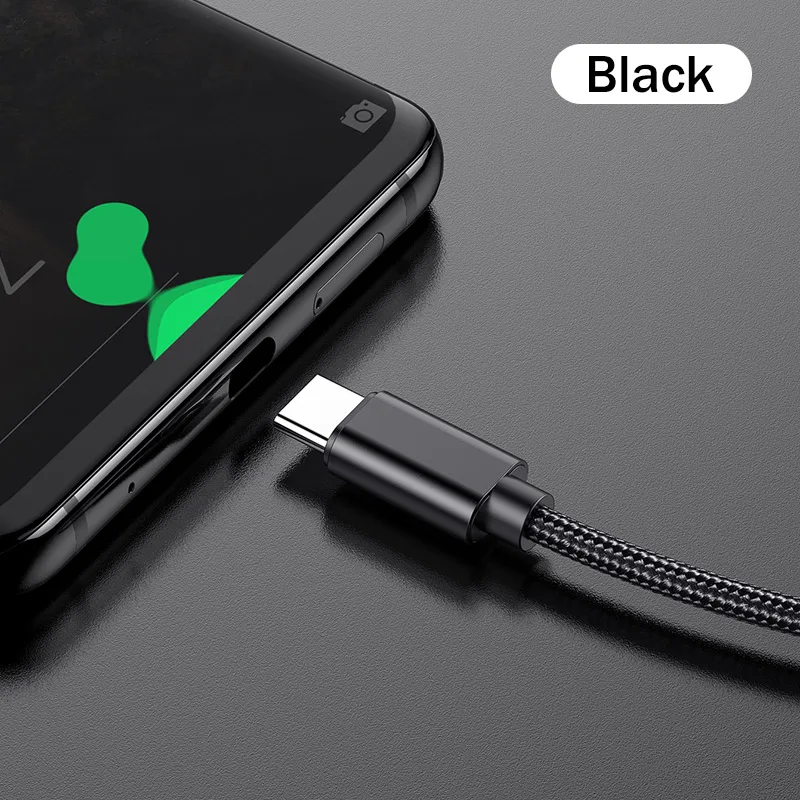 YKZ usb type-C кабель для samsung Xiaomi huawei Oneplus провод для быстрого заряда Шнур usb type-C кабель зарядное устройство мобильный телефон кабель usbc - Цвет: Черный