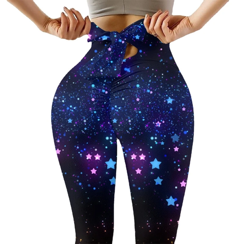 

Women Fashion Printing Running Gym Leggings Fitness High Waist Stretchy Yoga Trousers Bandage Bow Tie Workout Activewear XXUF