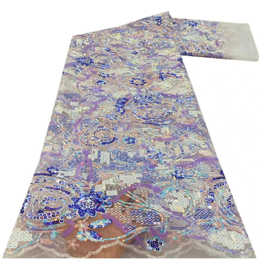 

SJ Lace NEW High Quality 2021 Tulle sequins French Nigerian Lace Fabrics Pearls Embroidered African Lace Fabric Dress r5-15