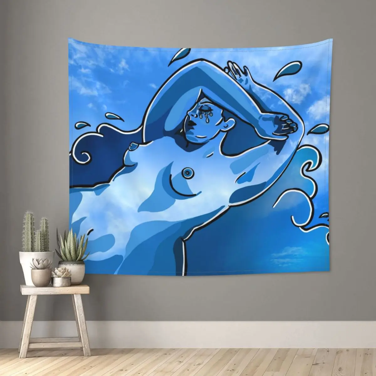 

Blue Aesthetic Girl Lady Tapestry Wall Hanging Hippie Polyester Wall Tapestry Sky Art Wall Blanket Room Decor 95x73cm