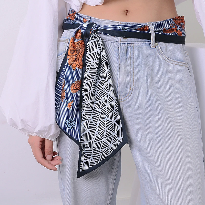 Bufanda de seda larga y pequeña para mujer, cinturón ancho de cintura, pañuelo decorativo para el cuello, cinta para el pelo multifuncional coreana, novedad de 2022