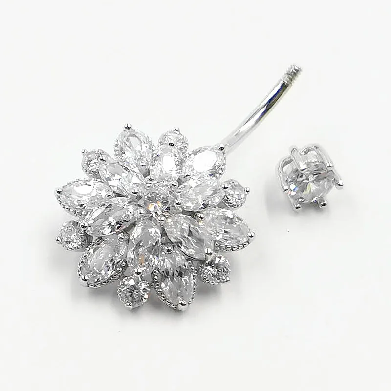 HelloLook 925 пробы серебро с рисунком &quotПодсолнух&quot кольцо пупка блестящее