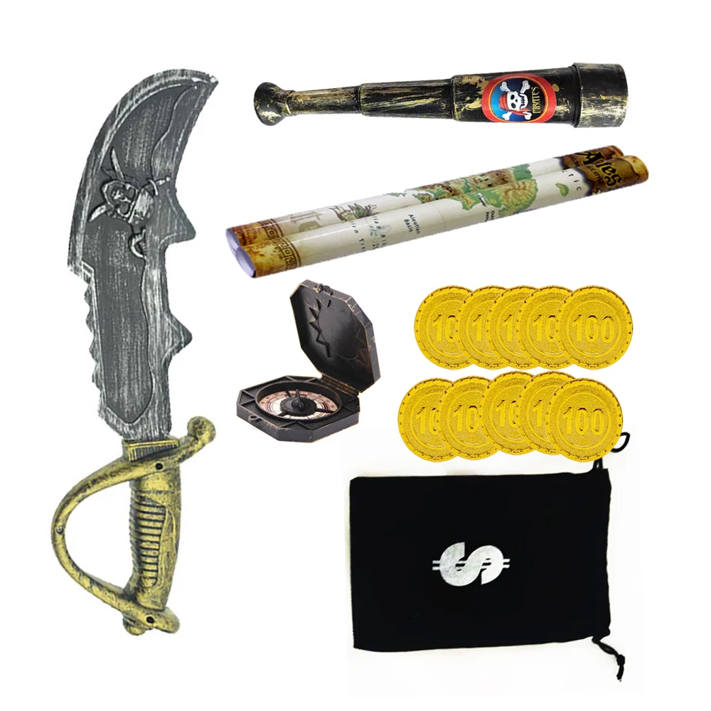 Umorden Детский Пиратский Нож Корсар Карта сокровищ Золотая монета телескоп и