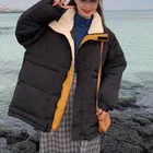 Зимняя женская куртка с хлопковой подкладкой, пальто с имитацией хлеба и воротником-стойкой, утепленная свободная черная теплая уличная одежда, модное пузырьковое пальто